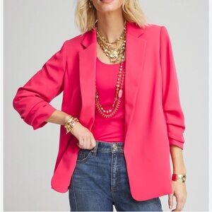 Chico’s Notched Lapel Ruched Sleeve Blazer, Dried Roses Hot Pink, Sz 12